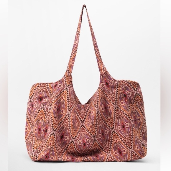 Zara Multicolored Bohemian Printed 100% Cotton X-Large Maxi Tote Bag One Size - Picture 1 of 16